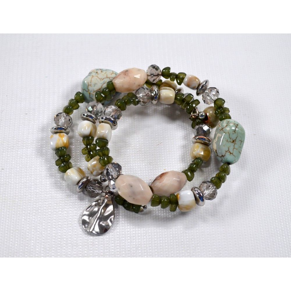Beaded Wrap Bracelet‎ Faceted Color Beads and Faux Stones